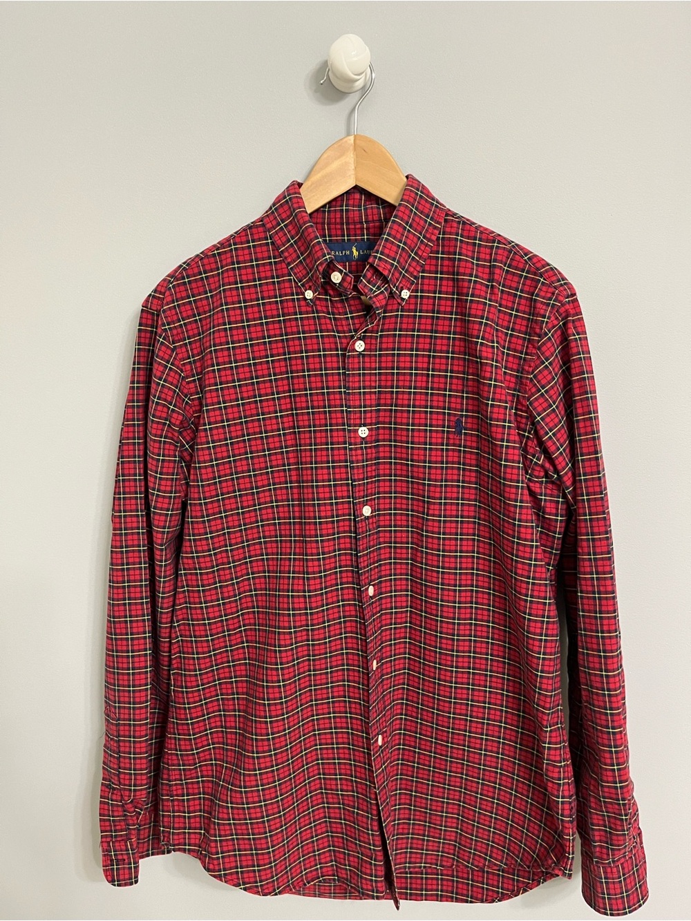 Ralph Lauren Men's Red Plaid Long Sleeve Button Up Shirt Size M